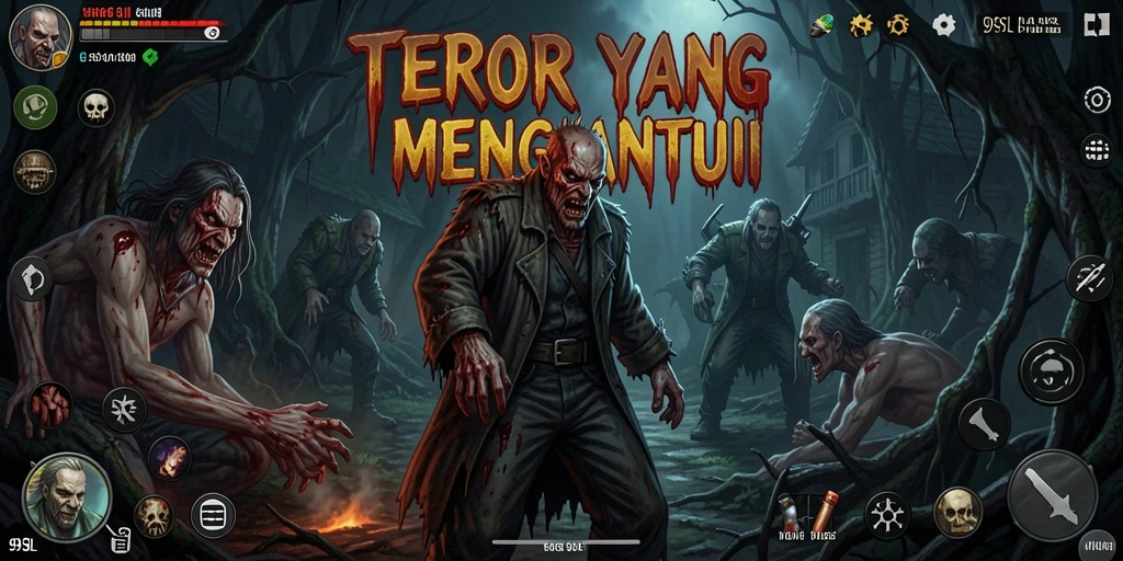 Screenshot gameplay 99SL menampilkan suasana menyeramkan dan karakter yang menakutkan.