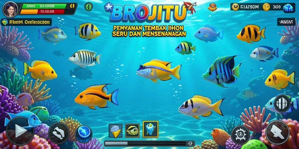 Screenshot BROJITU menunjukkan gameplay Tembak Ikan yang seru dan dinamis.