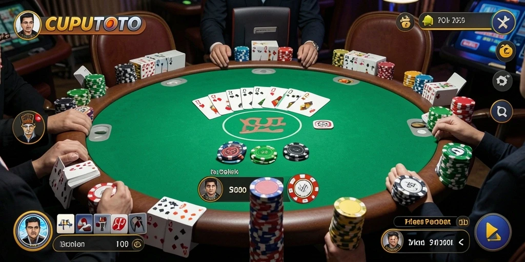 Tampilan screenshot utama CUPUTOTO yang menunjukkan gameplay Poker yang mendebarkan.