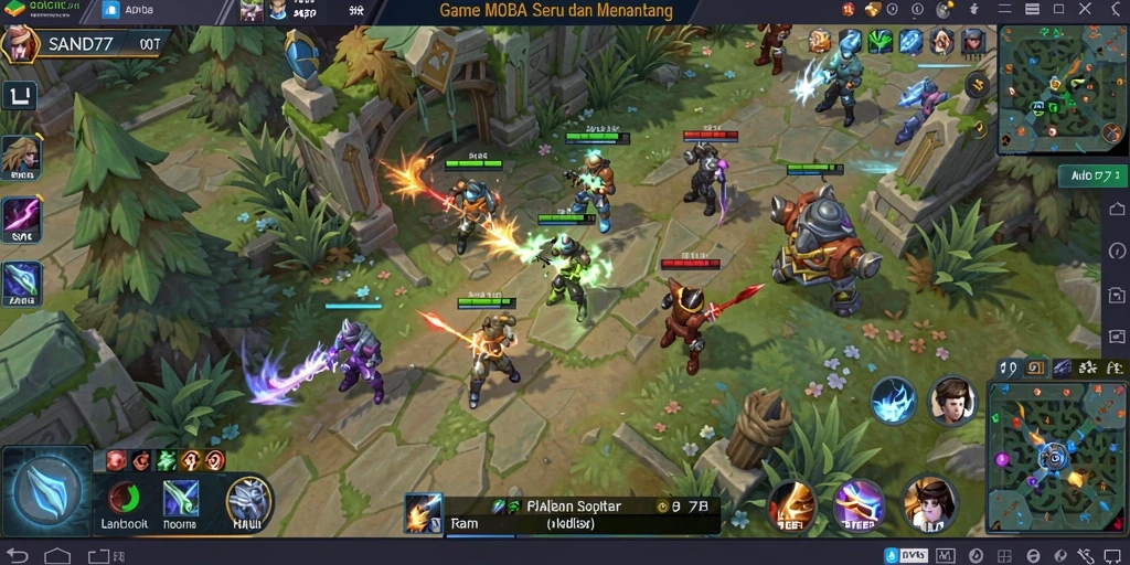 Tampilan gameplay seru dari SAND77 dalam pertempuran MOBA.