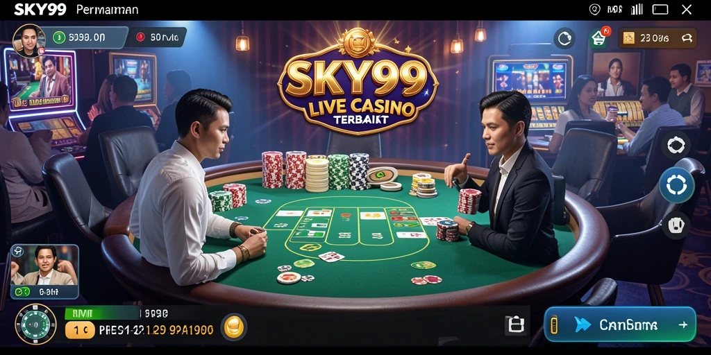 Screenshot gameplay SKY99 yang menampilkan dealer langsung dalam suasana kasino.