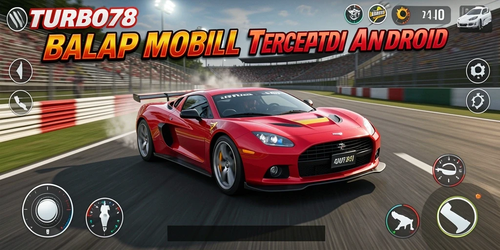 Screenshot gameplay <strong>TURBO78</strong> menampilkan mobil balap melaju kencang di trek.